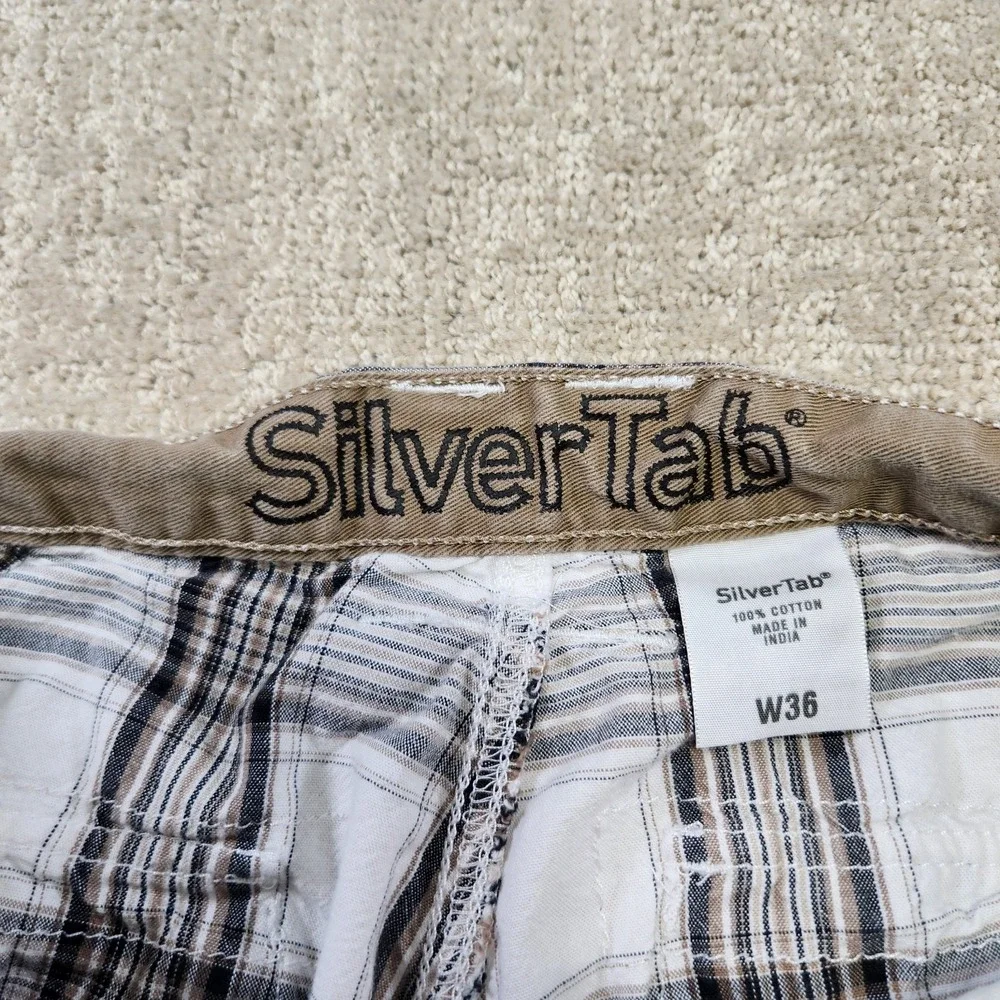 Vintage Silvertab Levis Shorts Men 36‎ Baggy Cargo Wide Leg Plaid Y2K Cotton